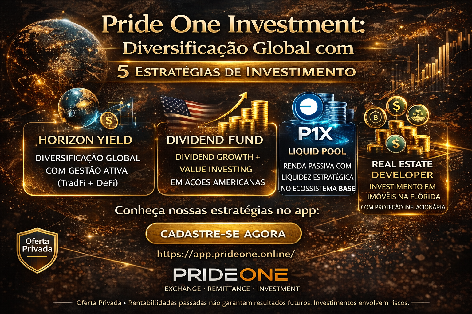 Pride One Investment estratégias de investimentos globais diversificados incluindo ações americanas, DeFi e real estate